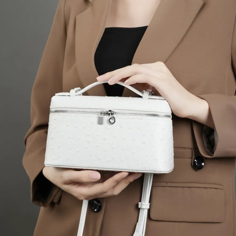 Lp19 Lunch Box Bag Gigi Same Genuine Leather Women'S Bag Autumn Ostrich Pattern Portable Cosmetic Bag Shoulder Crossbody Mobile Phone Bag - Image 5