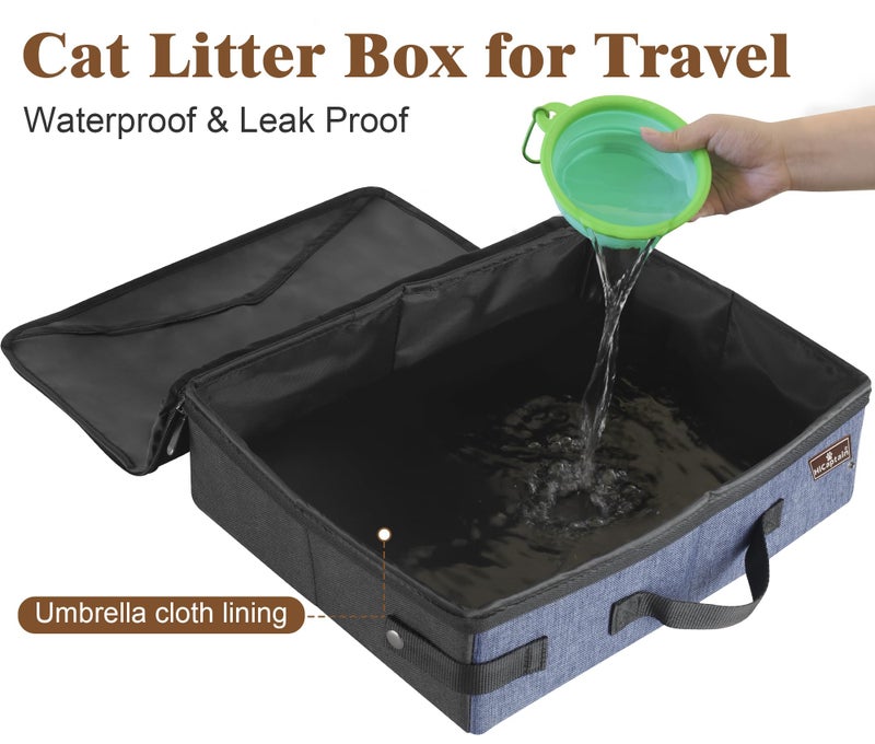 HiCaptain Portable Travel Litter Box, Foldable Cat Litter Box with Lid and Handle Standard Lightweight Collapsible Litter Carrier for Cat Travel(M,Black/Blue) - Image 2