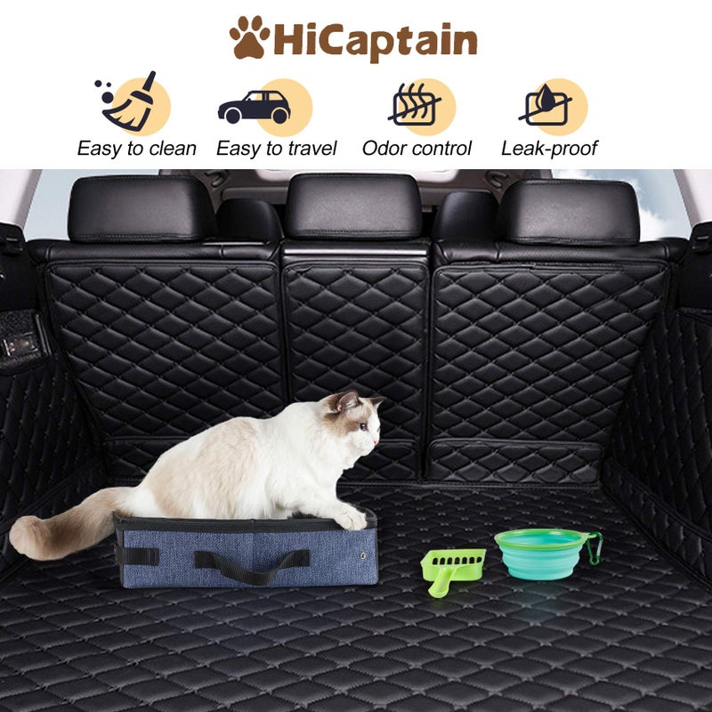HiCaptain Portable Travel Litter Box, Foldable Cat Litter Box with Lid and Handle Standard Lightweight Collapsible Litter Carrier for Cat Travel(M,Black/Blue) - Image 5