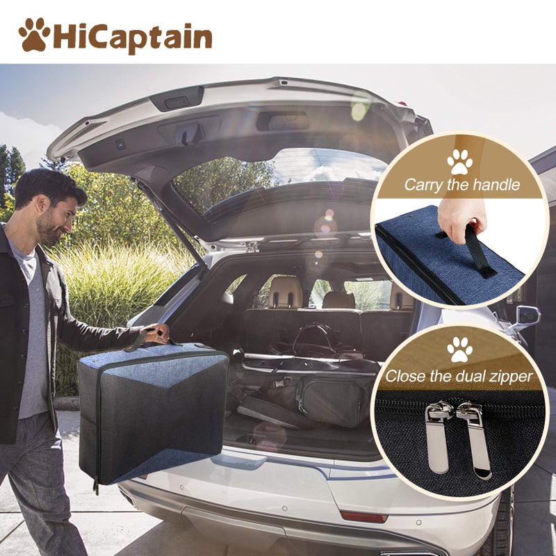 HiCaptain Portable Travel Litter Box, Foldable Cat Litter Box with Lid and Handle Standard Lightweight Collapsible Litter Carrier for Cat Travel(M,Black/Blue) - Image 3