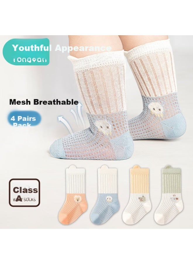 Babyface Tongyan Baby Socks, Summer Thin Style, Newborn Four Seasons Breathable Mid-calf Socks, Boys And Girls Children's Cotton Socks, 4 Pairs Pack - Image 5