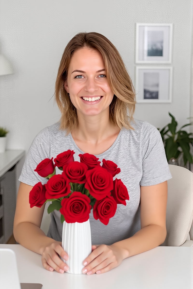 Red Artificial Roses (10pcs) | Realistic Velvet Fake Flowers for Wedding, Party, Home Decoration & Centerpieces - Image 1