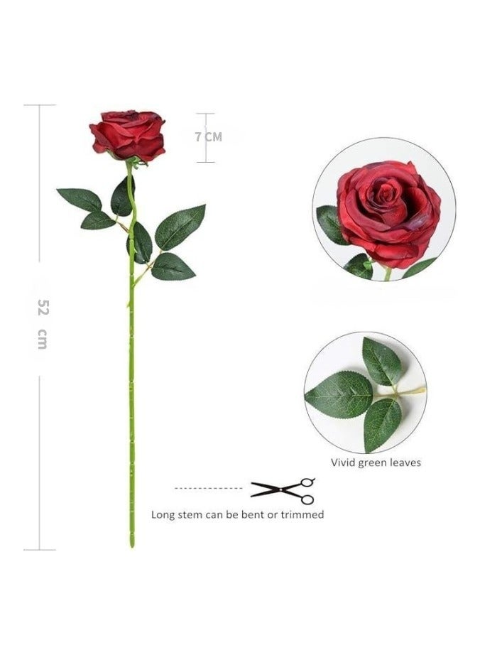 Red Artificial Roses (10pcs) | Realistic Velvet Fake Flowers for Wedding, Party, Home Decoration & Centerpieces - Image 4