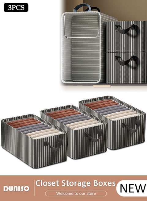3pcs Wardrobe Clothes Organizer Foldable Closet Storage Organizer for Clothes Jeans Washable Closet Storage Boxes with Carrying Handles Cube Storage Bin for Home Bedroom Office