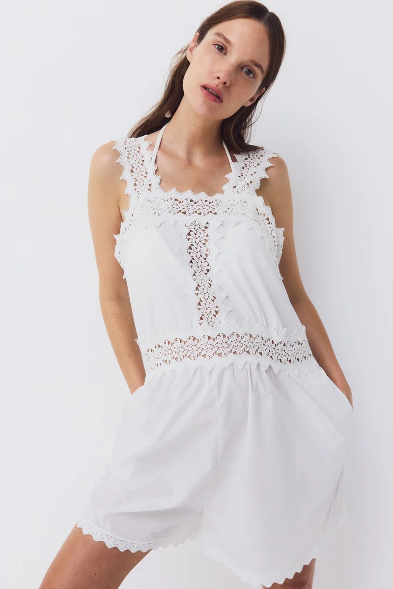 MAMA Lace-detail cotton playsuit
