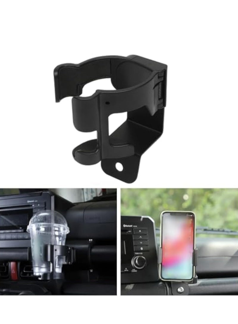 KASTWAVE 2 in 1 Car Cup Holder Phone Mount, Car Cup Holder Expander, Water Cup Drink Bottle Stand, Interior Accessories for Suzuki Jimny 2019 2020 2021 2022 2023 2024, Black - Image 1