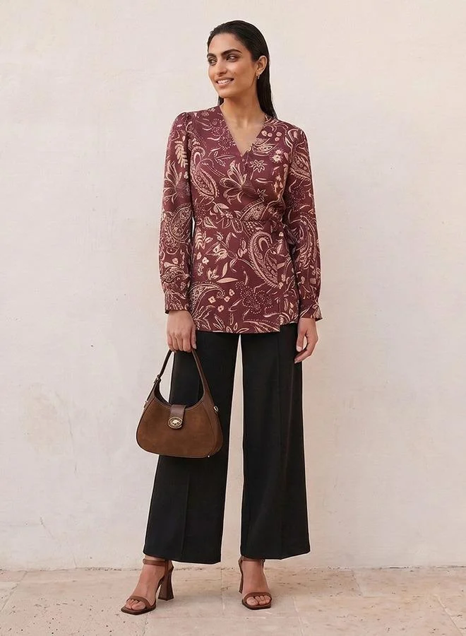 Iconic Iconic Wrap Top with Paisley Print