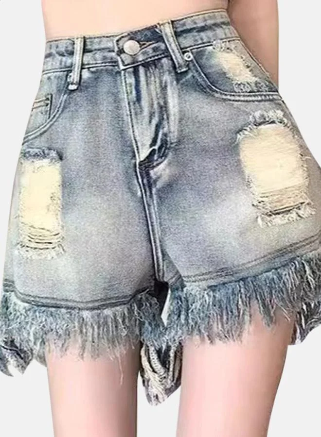 YUNIQEE Blue High-Rise Denim Shorts