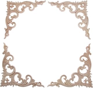 MUXSAM 4Pcs Oak Furniture Applique Corner Onlay, 15x15cm/5.91"x5.91", Unpainted Hand-Carved Home Decals for Bed Door - Image 1