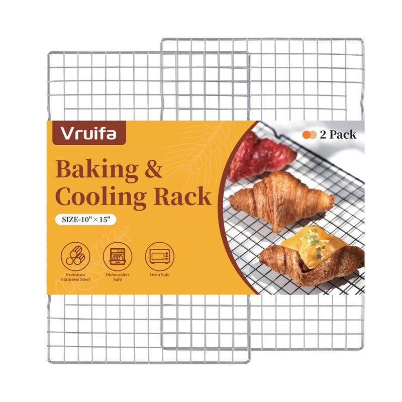 VRUIFA 2PCS Cooling Racks for Cooking and Baking -10" x 15" Stainless Steel Wire Rack for Baking, Grilling, Roasting,Drying, Oven and Dishwasher Safe - Image 1