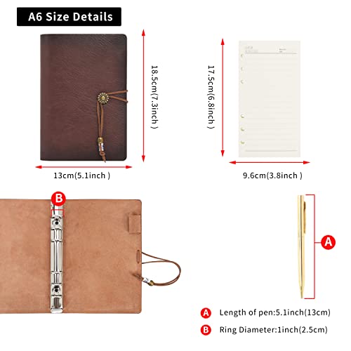 Wonderpool Leather Journal A6 Refillable 6 Ring Binder Notebook with Lined Paper and Pen,Writing Diary for Work Travel and Agenda Plan (A6, Wine red) - Image 5