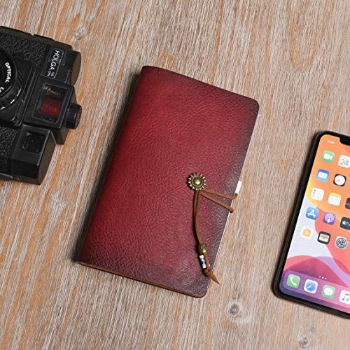 Wonderpool Leather Journal A6 Refillable 6 Ring Binder Notebook with Lined Paper and Pen,Writing Diary for Work Travel and Agenda Plan (A6, Wine red) - Image 2