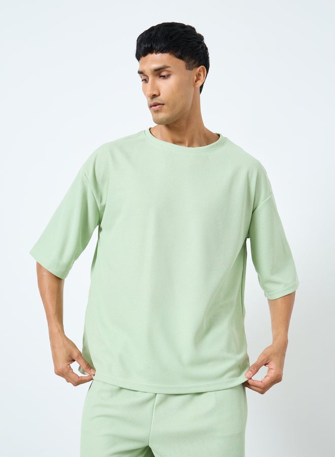 ستايلي طقم تي شيرت وشورت فضفاض محبوك بنقوش صلبة من ستايلي - Image 2