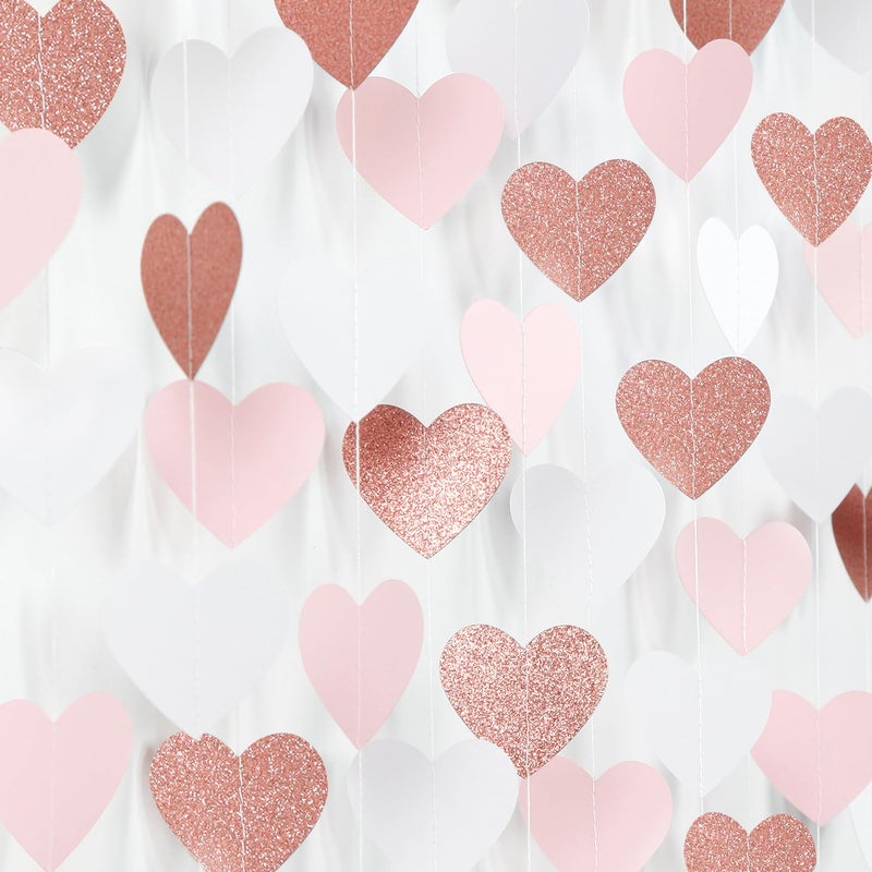burgleda Pink-White Rose-Gold Valentines Party-Decorations Heart-Garland - 52ft Galentines Women Streamers Banner,Romantic Special Night Wedding Bachelorette Bridal Shower Birthday Backdrop Decor Burgleda - Image 1