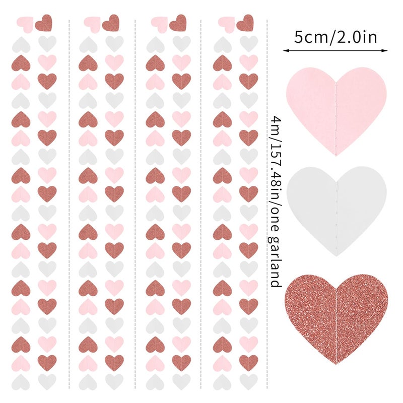 burgleda Pink-White Rose-Gold Valentines Party-Decorations Heart-Garland - 52ft Galentines Women Streamers Banner,Romantic Special Night Wedding Bachelorette Bridal Shower Birthday Backdrop Decor Burgleda - Image 2