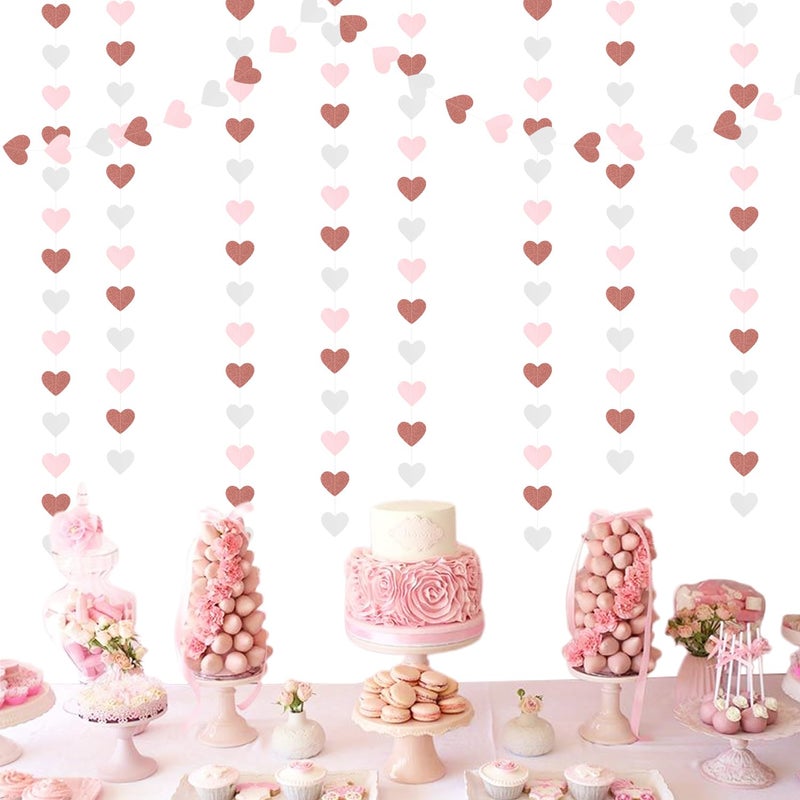 burgleda Pink-White Rose-Gold Valentines Party-Decorations Heart-Garland - 52ft Galentines Women Streamers Banner,Romantic Special Night Wedding Bachelorette Bridal Shower Birthday Backdrop Decor Burgleda - Image 4
