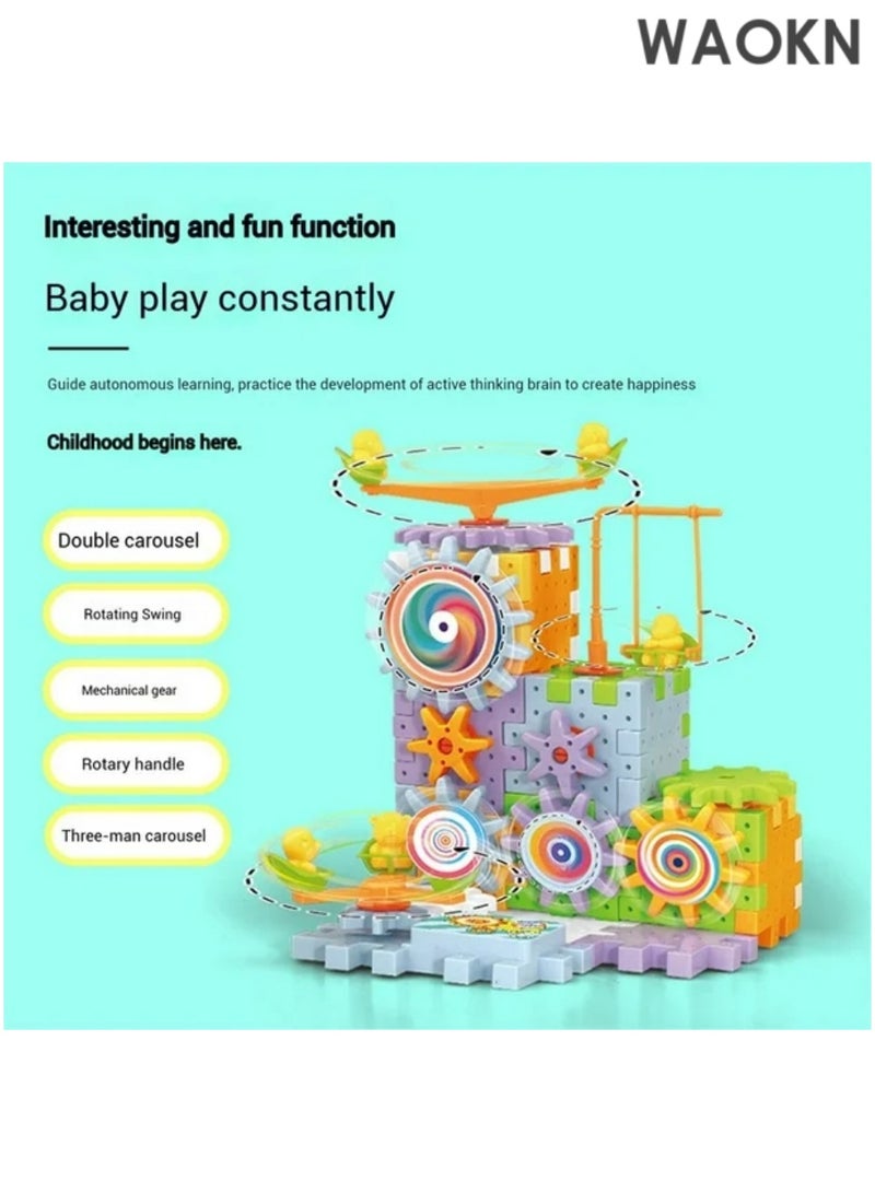 WAOKN Gear Building Toy Set - 83 Piece Interlocking Learning Blocks with Motorized Spinning Gears, STEM Educational Construction Kit for Kids Ages 4-8, Playground Edition Creative Engineering Toys for Boys & Girls - Image 3