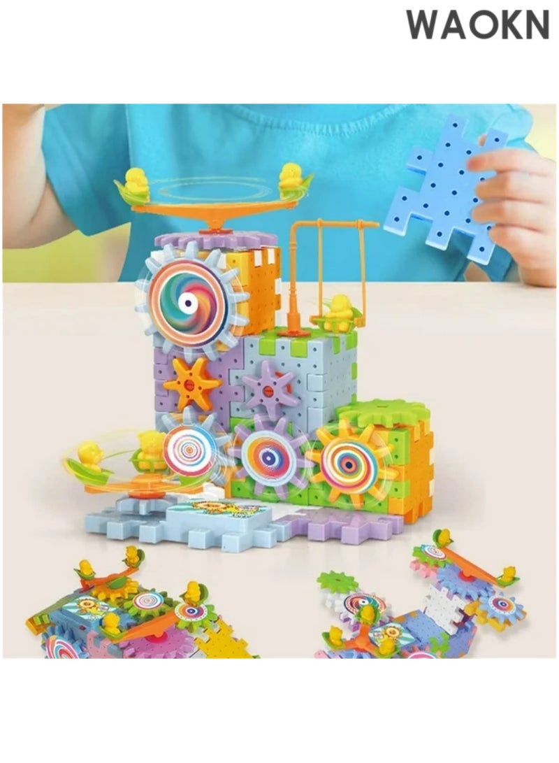 WAOKN Gear Building Toy Set - 83 Piece Interlocking Learning Blocks with Motorized Spinning Gears, STEM Educational Construction Kit for Kids Ages 4-8, Playground Edition Creative Engineering Toys for Boys & Girls - Image 2
