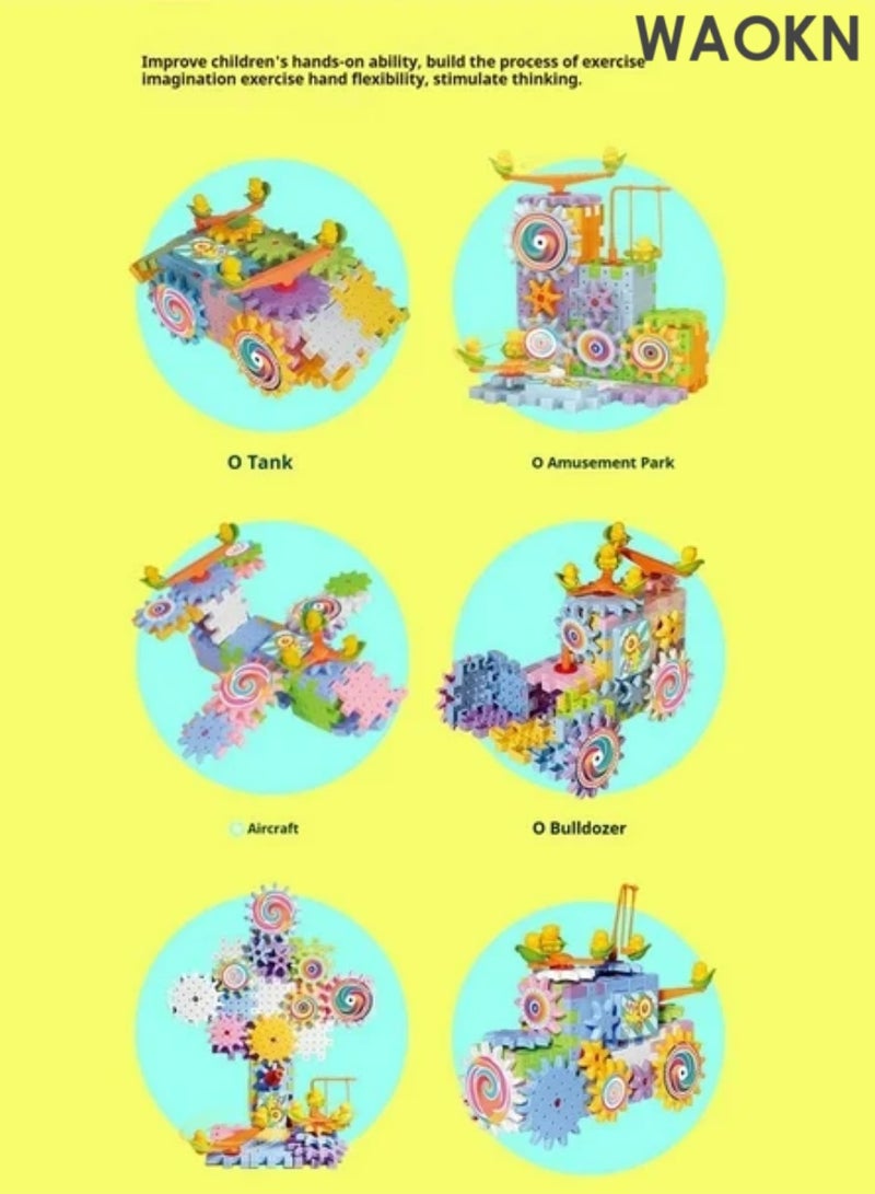 WAOKN Gear Building Toy Set - 83 Piece Interlocking Learning Blocks with Motorized Spinning Gears, STEM Educational Construction Kit for Kids Ages 4-8, Playground Edition Creative Engineering Toys for Boys & Girls - Image 4
