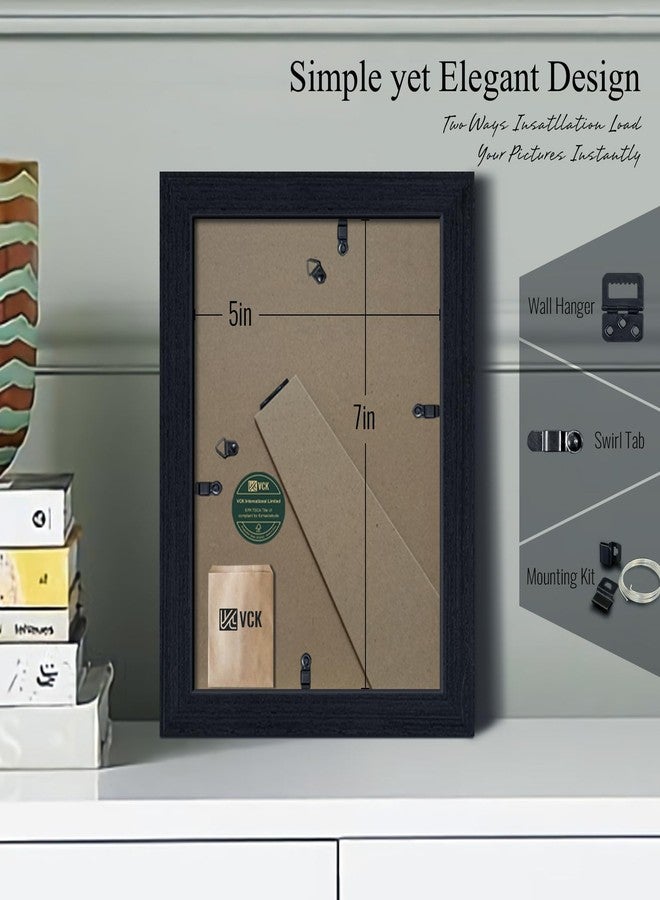 VCK 5x7 Picture Frame 2 Pack, Natural Wood Grain Black Oak & HD Glass, Display 4x6 Photos with Mat or 5x7 without Mat, Tabletop or Wall Hanging - Image 3