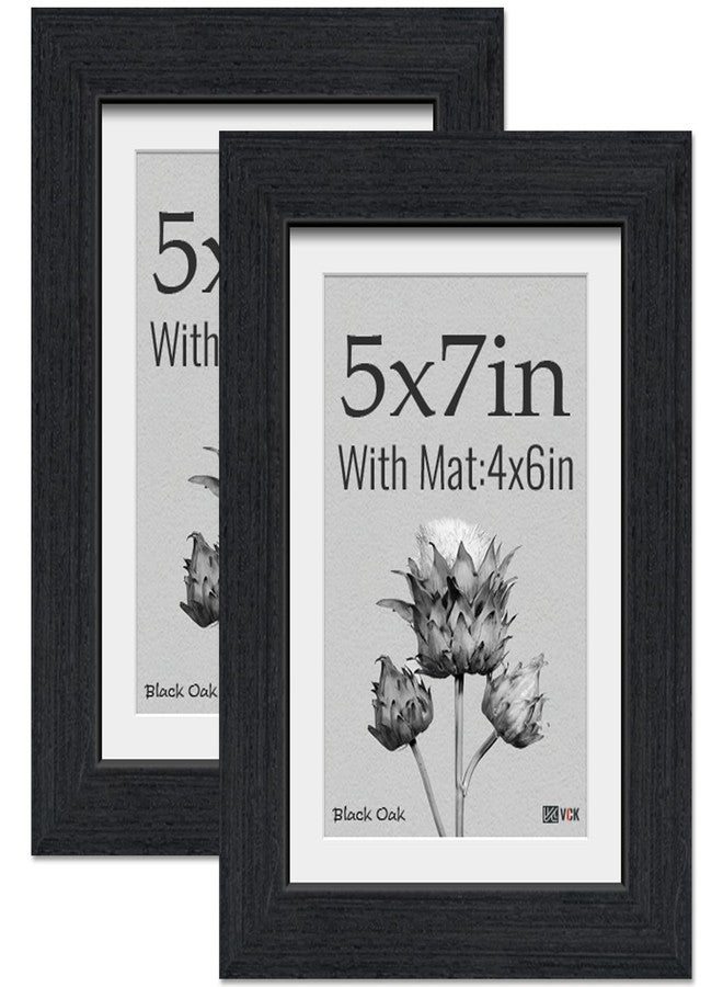 VCK 5x7 Picture Frame 2 Pack, Natural Wood Grain Black Oak & HD Glass, Display 4x6 Photos with Mat or 5x7 without Mat, Tabletop or Wall Hanging - Image 1