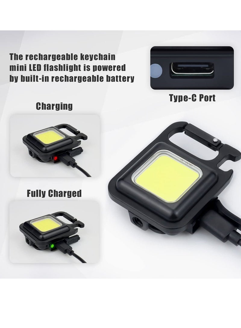 COB Keychain Work Light, Keychain Flashlight 1000 Lumen Emergency Light with 3 Light Mode Magnetic Work Light and Folding Bracket Bottle Opener, Portable Flashlight for Camping, Hiking(2 Pcs)  - Image 5