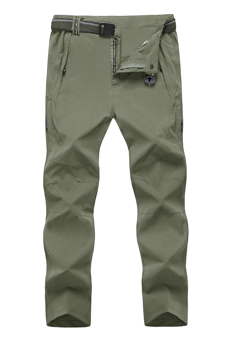 TBMPOY Men's Lightweight Hiking Pants with Belt 5 Zip Pockets Waterproof Quick-Dry Travel Fishing Work Outdoor Pants Thin Sage Green XL - Image 3