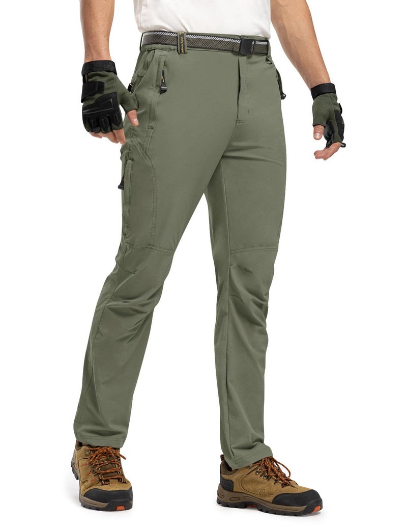 TBMPOY Men's Lightweight Hiking Pants with Belt 5 Zip Pockets Waterproof Quick-Dry Travel Fishing Work Outdoor Pants Thin Sage Green XL - Image 2