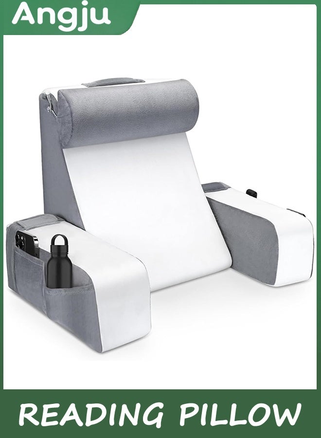 Angju Reading Pillow for Sitting in Bed - Back Pillow for Bed Sitting Up with Detachable Arms Rest, Full Support Back Rest Pillow for Adult Bed Rest Pillow for Reading/Watching TV/Resting/Gaming - Image 1