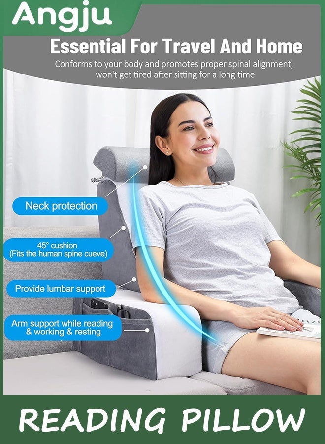 Angju Reading Pillow for Sitting in Bed - Back Pillow for Bed Sitting Up with Detachable Arms Rest, Full Support Back Rest Pillow for Adult Bed Rest Pillow for Reading/Watching TV/Resting/Gaming - Image 5