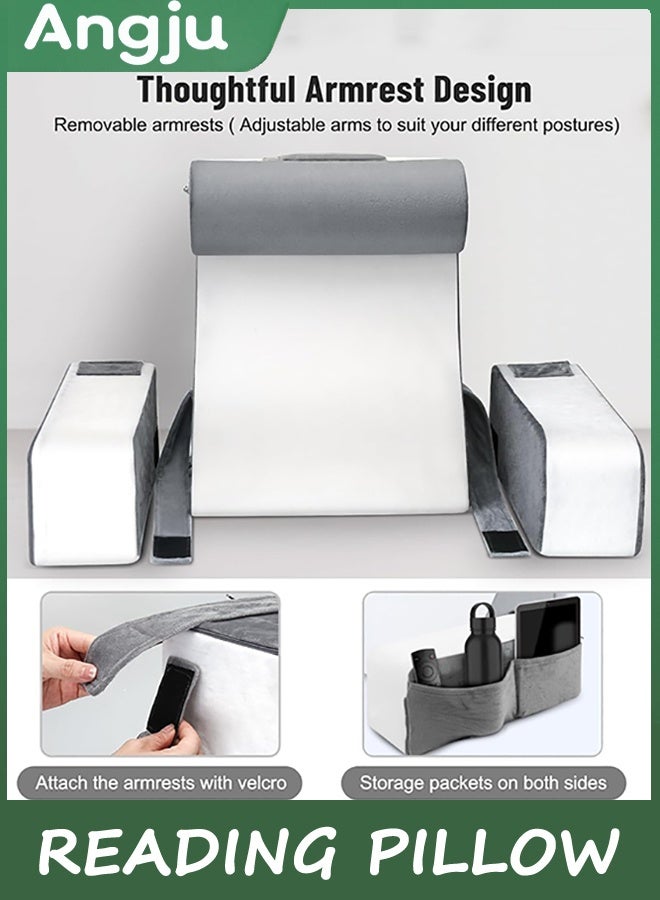 Angju Reading Pillow for Sitting in Bed - Back Pillow for Bed Sitting Up with Detachable Arms Rest, Full Support Back Rest Pillow for Adult Bed Rest Pillow for Reading/Watching TV/Resting/Gaming - Image 2