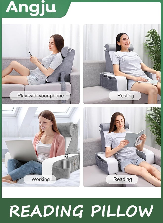Angju Reading Pillow for Sitting in Bed - Back Pillow for Bed Sitting Up with Detachable Arms Rest, Full Support Back Rest Pillow for Adult Bed Rest Pillow for Reading/Watching TV/Resting/Gaming - Image 4