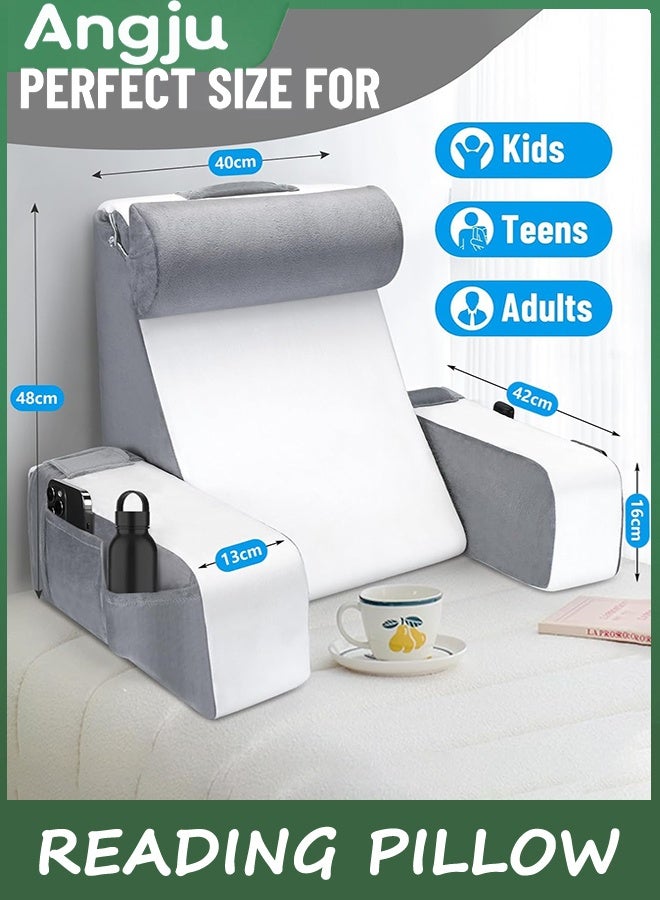 Angju Reading Pillow for Sitting in Bed - Back Pillow for Bed Sitting Up with Detachable Arms Rest, Full Support Back Rest Pillow for Adult Bed Rest Pillow for Reading/Watching TV/Resting/Gaming - Image 3