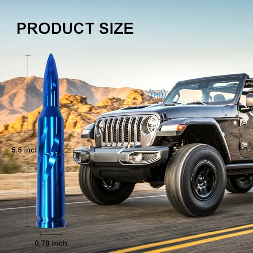 Seprochoo Car Truck Bullet Antenna 50 Cal Bullet Antenna Truck Accessories Universal Replacement for GMC Sierra 1500 Chevy Dodge Ram Silverado 1500 2500 3500 Ford F150 F250 F350 Spiral Pattern (Blue, 5.5inch) - Image 2