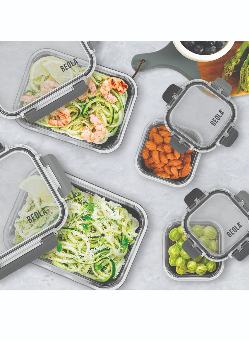 BEOLA Set of 2 Glass Food Storage Containers with Airtight Lids and Silicone Protection, Leakproof Food Organizer, Freezer, Dishwasher, Microwave Safe, Kitchen Organizer for Food (320ml, Lava Gray)  - Image 5