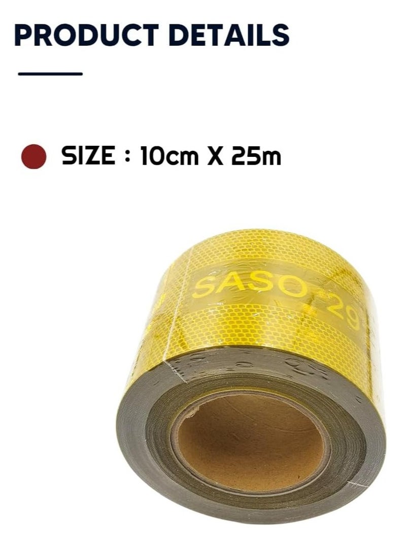Agc Yellow Reflective Tape Roll 10cm x 25m for Trucks, Trailers, Helmets, Bicycles, Road Safety and Industrial Use – High Visibility Diamond Grade Reflector Adhesive Strip - Image 4