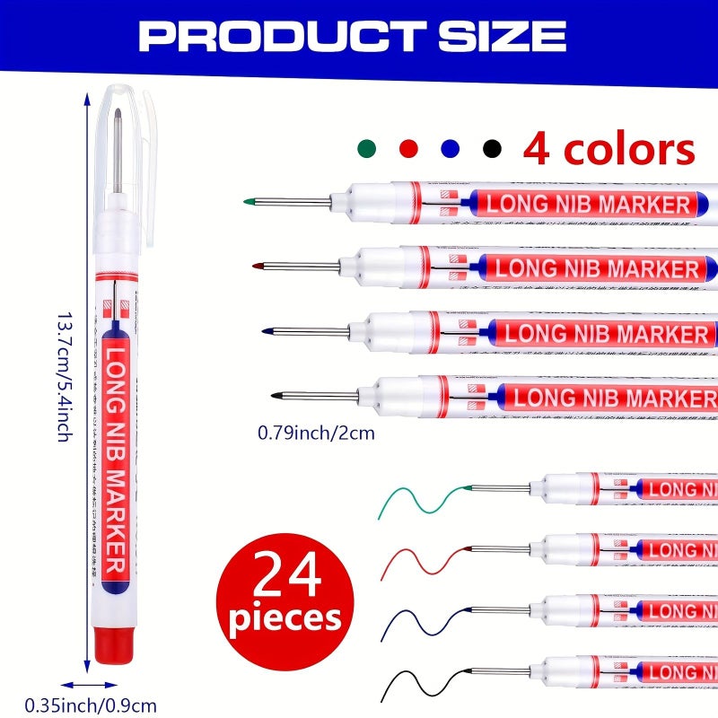 24 Pcs Multi Purpose Deep Hole Marker Pens 20mm Long Tip Drill Point Markers For Construction Bathroom Woodworking Mixed Colors - Image 2