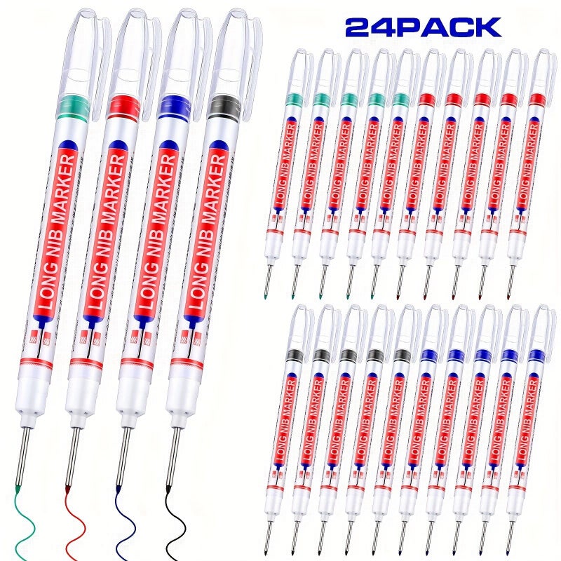 24 Pcs Multi Purpose Deep Hole Marker Pens 20mm Long Tip Drill Point Markers For Construction Bathroom Woodworking Mixed Colors - Image 1