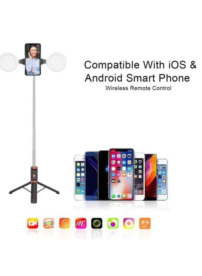 Power Mep - Wireless BT Live Broadcast Selfie Stick with Dual Ring Light (BLACK) - Image 2