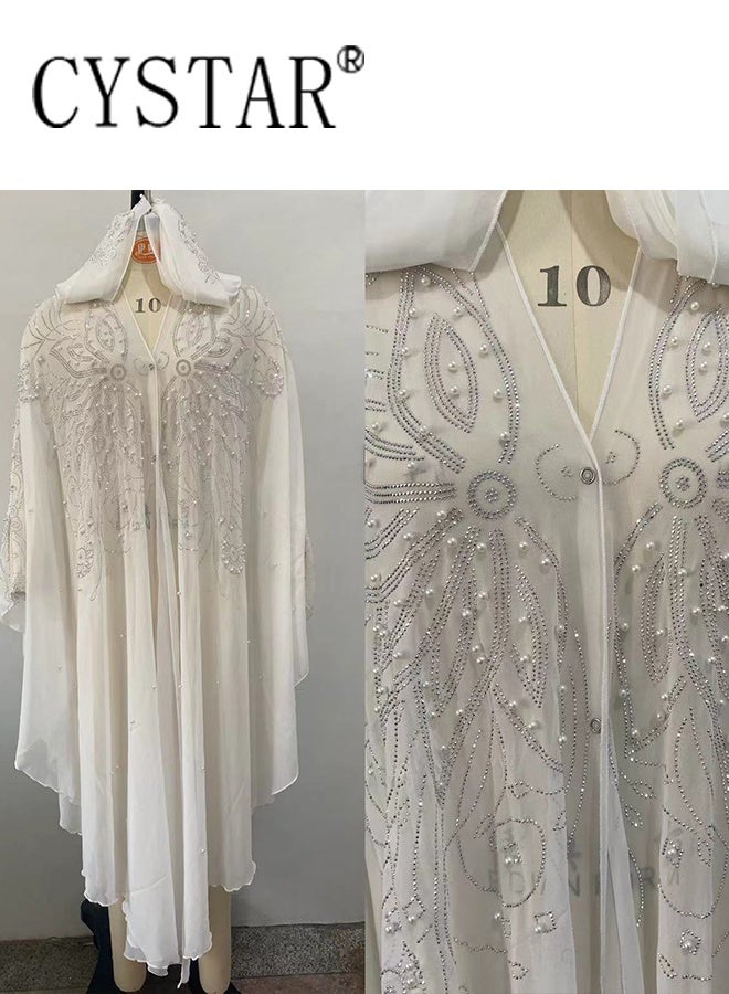 سيستار فستان بأكمام خفاش، رداء دبي بغطاء رأس وشال مرصع بالخرز الماسي الساخن - Image 2