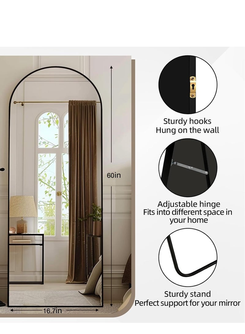 165 * 60 سم مرآة قوسية كاملة الطول ، مرآة أرضية قوسية مع موقف ، زاوية مستقيمة مرآة كاملة الطول مرآة جدار معلقة أو مائلة مرآة جسم كاملة قوسية أعلى لغرفة النوم (أسود ، 65 "x23.5") - Image 5