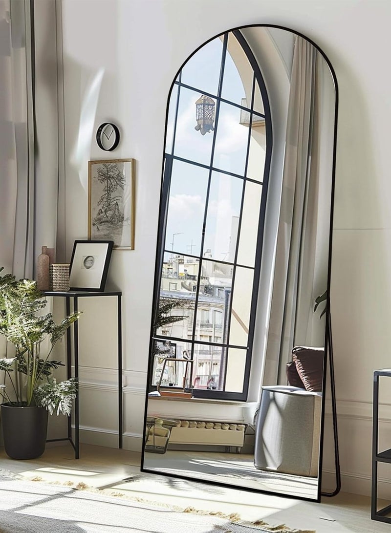 165 * 60 سم مرآة قوسية كاملة الطول ، مرآة أرضية قوسية مع موقف ، زاوية مستقيمة مرآة كاملة الطول مرآة جدار معلقة أو مائلة مرآة جسم كاملة قوسية أعلى لغرفة النوم (أسود ، 65 "x23.5") - Image 3