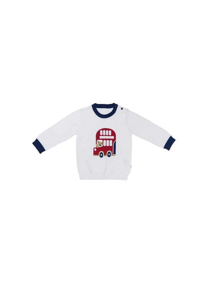 Hamleys H by Hamleys Infant Boy's Cotton Blend Round Neck Sweater (BGHAAB49_White - Image 1