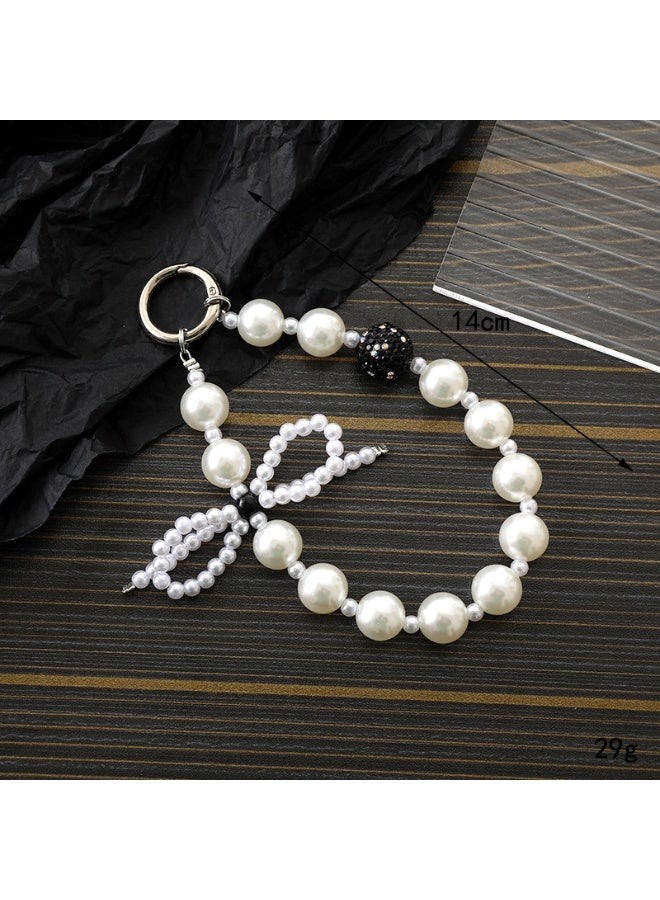 NIBEMINENT Phone Charm/ Chain Strap for Women Girls, Alien Pearl Bow Cell Phone Case Lanyard Wrist Strap