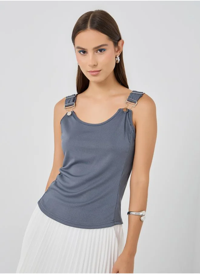 تايك تو Take Two Solid Buckle Detail Strappy Tank Top