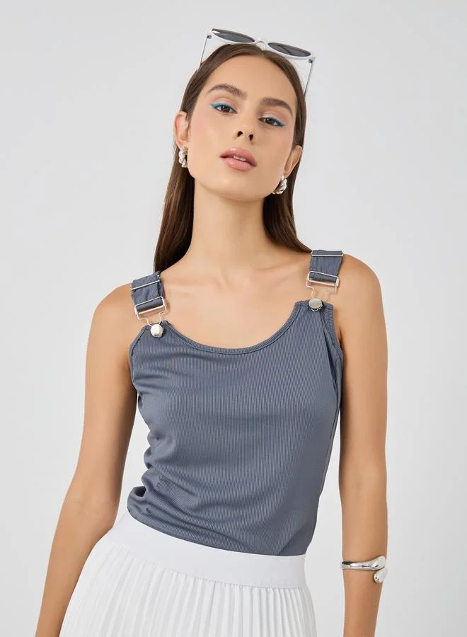 Take Two Take Two Solid Buckle Detail Strappy Tank Top