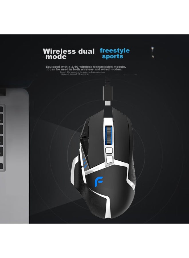 Dearmo F35 Wired Mouse, Wireless Mouse, Gaming Mouse, Dual-mode Mouse, Rechargeable Mouse, Customizable Weight Mouse, Black And White, 6000dpi - Image 1