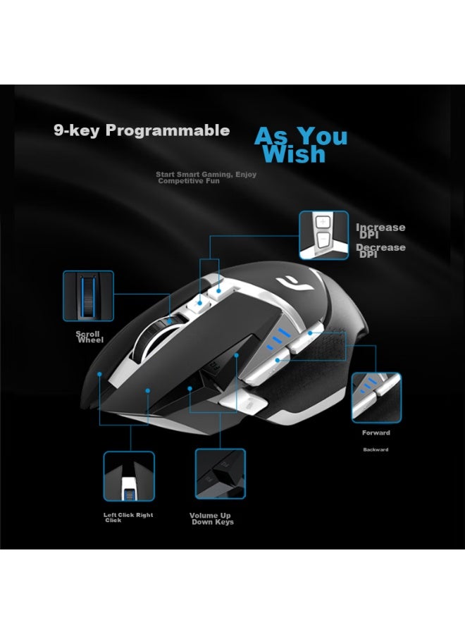Dearmo F35 Wired Mouse, Wireless Mouse, Gaming Mouse, Dual-mode Mouse, Rechargeable Mouse, Customizable Weight Mouse, Black And White, 6000dpi - Image 3