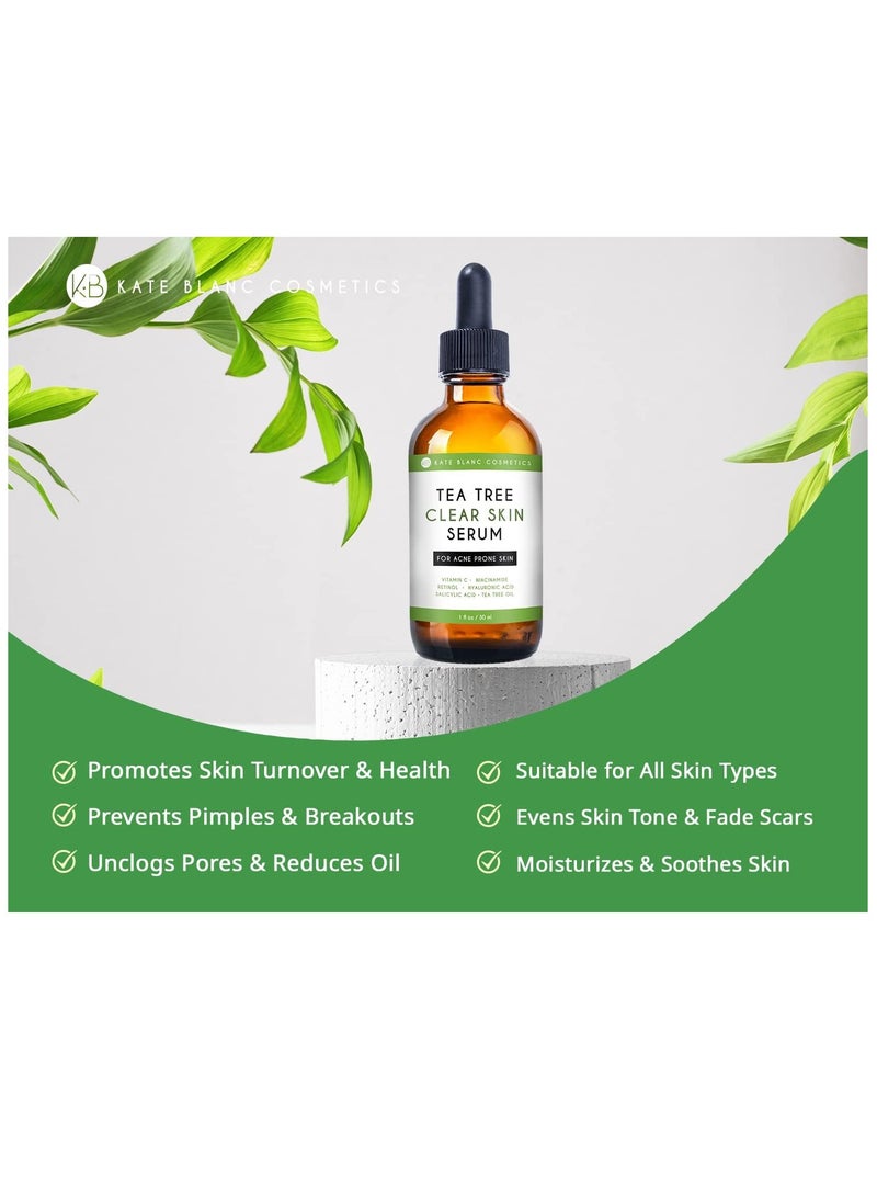 Kate Blanc Cosmetics - Tea Tree Serum for Face and Acne Prone Skin (1oz). Tea Tree Oil Face Serum to Fight Acne Scars, Pimples, Dark Spots. Promotes Clear Skin for Teens - Image 1