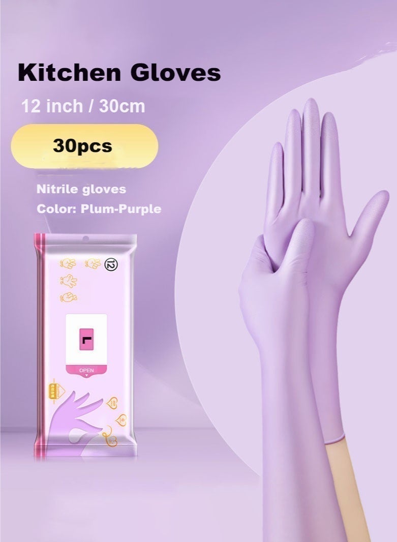 ميون قفازات نتريل للاستخدام مرة واحدة، طويلة جدًا (12 بوصة)، خالية من اللاتكس والبودرة، مقاومة للماء، مناسبة للتنظيف في المطبخ والمنزل والتجميل وتحضير الطعام، لون بنفسجي - Image 2